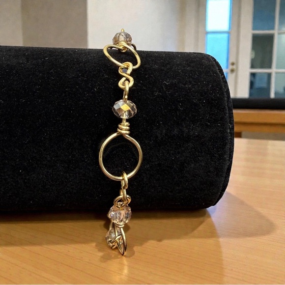 Hand Crafted Brass Wire Wrapped Link Bracelet With Glass Beads Size 7 - Picture 4 of 11